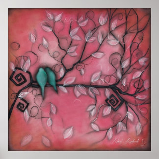 Vroegere vogels in roze poster