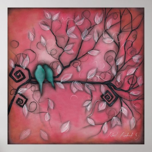 Vroegere vogels in roze poster (Voorkant)