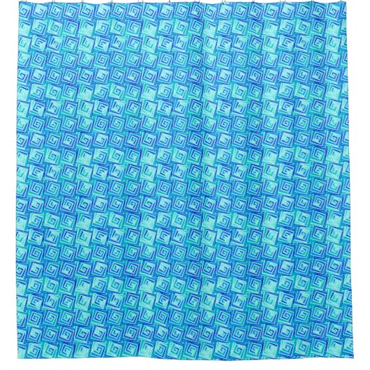 Vroegmoderne vierkante spiralen - aqua multi douchegordijn (Voorkant)
