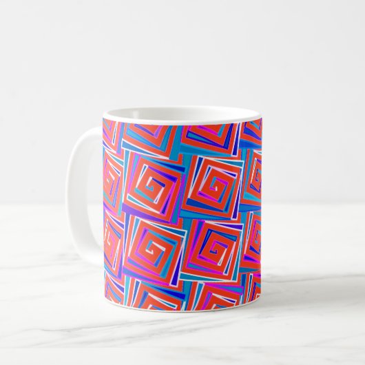 Vroegmoderne vierkante spiralen - rood multi koffiemok (Voorkant links)