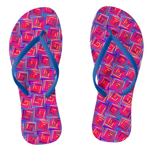 Vroegmoderne vierkante spiralen - rood multi teenslippers (Voetbed)