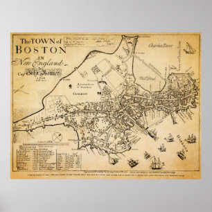 Vroegste bekende kaart van Boston 1722 Poster