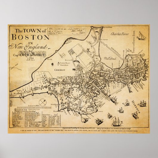 Vroegste bekende kaart van Boston 1722 Poster (Voorkant)