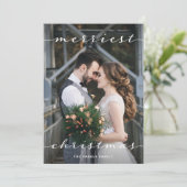 Vroegste kerst | Eén foto-script linen look Feestdagenkaart (Staand voorkant)