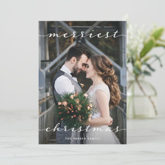 Vroegste kerst | Eén fotoscript: bijtend hout Feestdagenkaart (Staand voorkant)