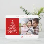 Vroegste kerstfoto's rood en wit feestdagenkaart (Staand voorkant)