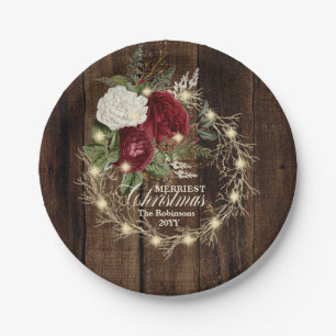 Vroegste Kerstmis - Rustic Woodsy verlicht Wreath Papieren Bordje