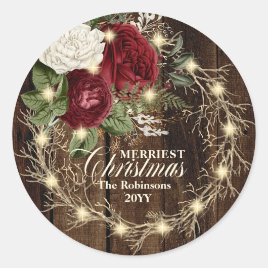Vroegste Kerstmis - Rustic Woodsy verlicht Wreath Ronde Sticker (Voorkant)