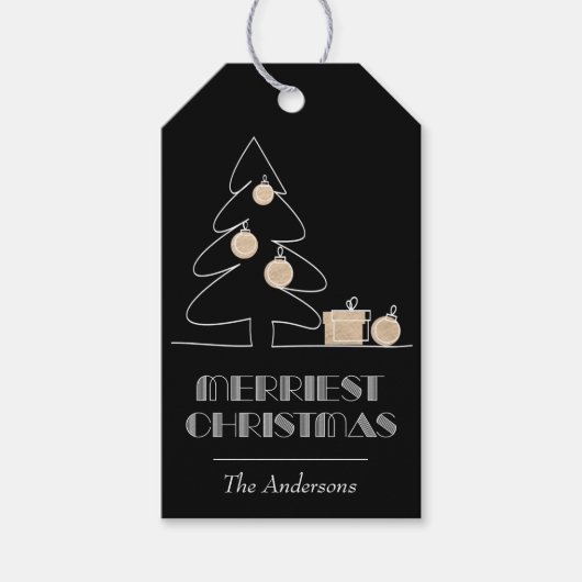 Vroegste kerstzwarte kerst cadeaulabel (Voorkant)