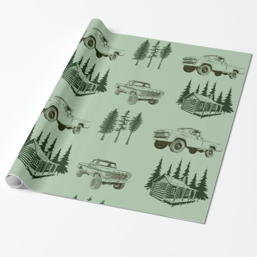 Vroegtijdige kerstwrappen, vrachtwagen, boom en ca cadeaupapier (Uitgerold)