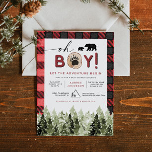 VROEST Red Flannel Pine Beer Boy Baby shower Kaart