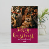 VroKerstlijk geeft het prettige kerstfeest in het Folie Feestdagenkaart (Staand Voorkant)