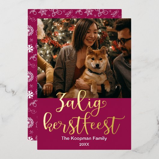 VroKerstlijk geeft het prettige kerstfeest in het Folie Feestdagenkaart (Voorkant / Achterkant)