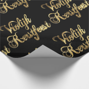 VroKerstlijk Nederlands Kerstmis Black en Gold Cadeaupapier