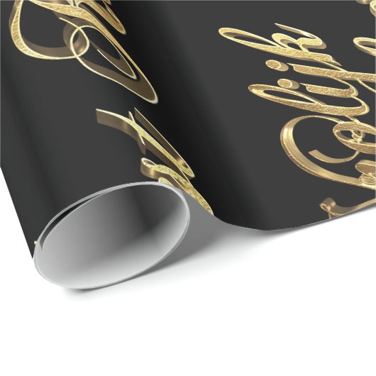 VroKerstlijk Nederlands Kerstmis Black en Gold Cadeaupapier (Rol Hoek)