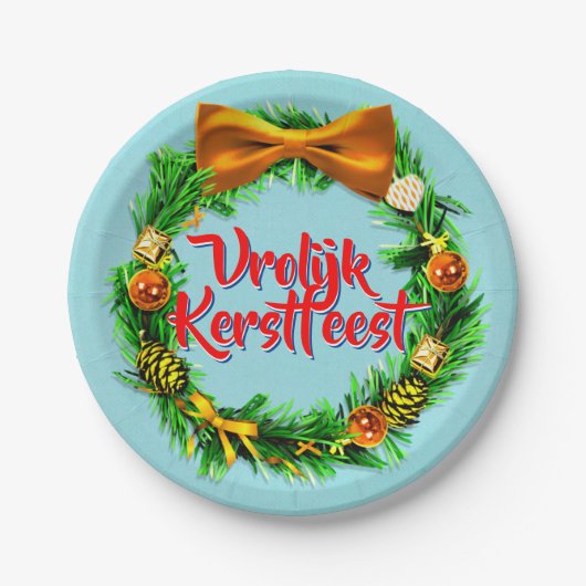 VroKerstlijk Nederlands Merry Kerstfeest 7" Papieren Bordje (Voorkant)