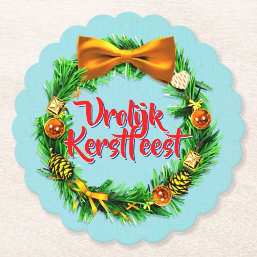 VroKerstlijk Nederlands Merry Kerstry Kartonnen Onderzetters (Voorkant)