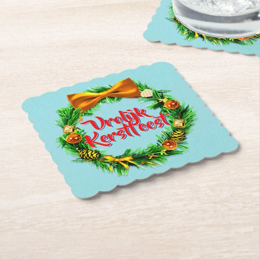 VroKerstlijk Nederlands Merry Kerstry Kartonnen Onderzetters (Gebogen)