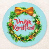 VroKerstlijk Nederlands Merry Kerstry Ronde Kartonnen Onderzetter (Voorkant)