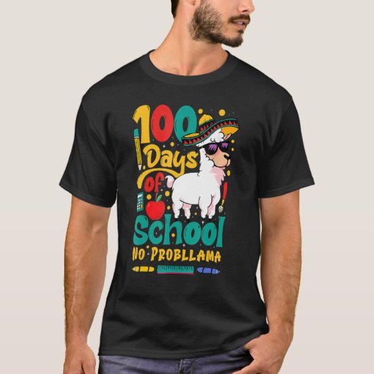Vrolijk 100 dagen op school Geen probllama Llama 1 T-shirt (Voorkant)