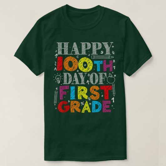Vrolijk 100e schooldag eerste klas leraar t-shirt (Design voorkant)