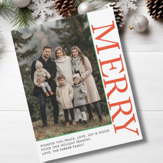 VROLIJK! 1 foto, wit, Sinaasappel, groen, klassiek Feestdagenkaart