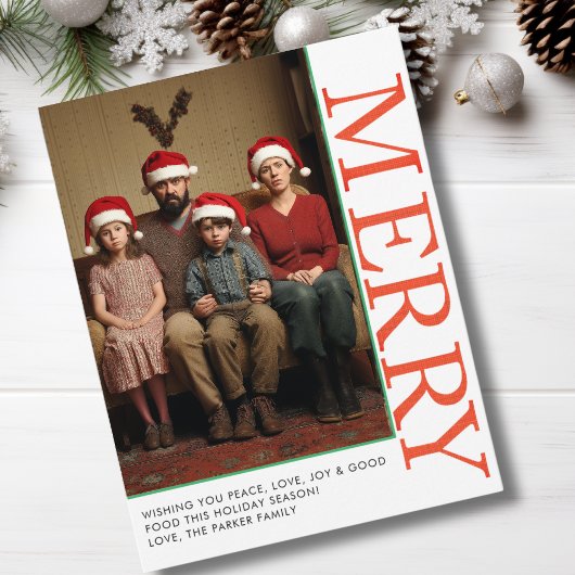 VROLIJK! 1 foto, wit, Sinaasappel, groen, klassiek Feestdagenkaart