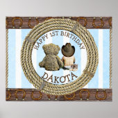 Vrolijk 1-jarige Cowboy en Teddy Bear Boy's Poster (Voorkant)