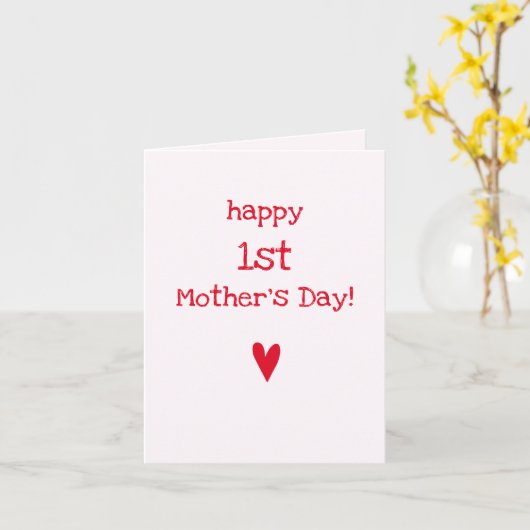 Vrolijk 1ste Moederdag! - Cute Red Heart Kaart (Gele Bloem)