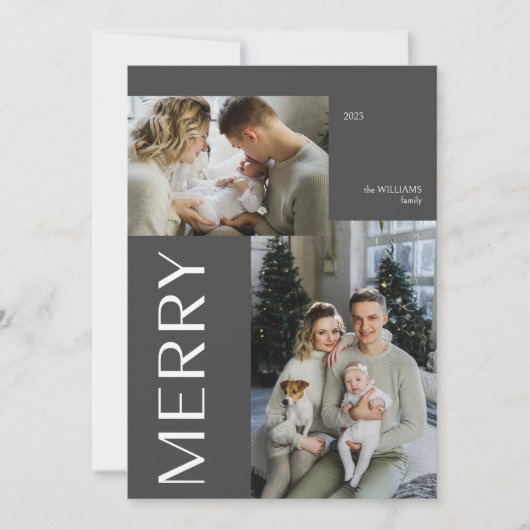 Vrolijk 2 Fotocollage Modern Grijs Kerstmis Feestdagenkaart (Voorkant)