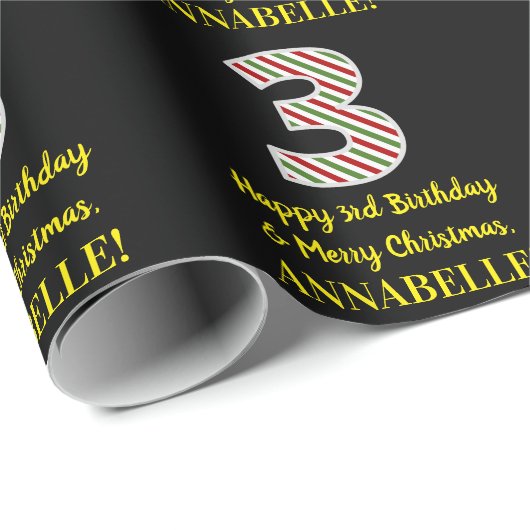 Vrolijk 3e verjaardag & Vrolijk Kerstfeest, Douane Cadeaupapier (Rol Hoek)