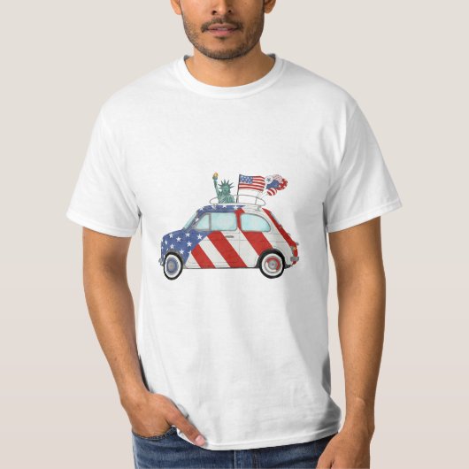 Vrolijk 4 juli Fiat 500 T-shirt (Voorkant)