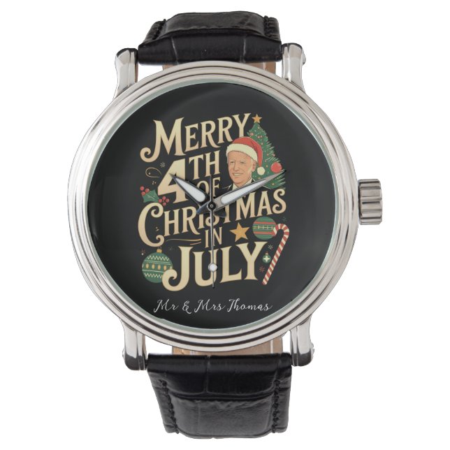 Vrolijk 4e kerstfeest in juli Funny Biden Memes Horloge (Voorkant)