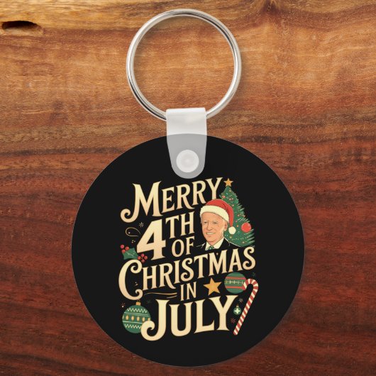 Vrolijk 4e kerstfeest in juli Funny Biden Memes Sleutelhanger (Voorkant)