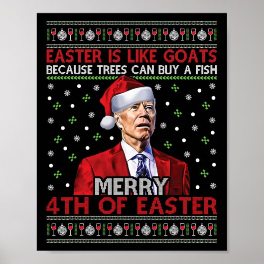 Vrolijk 4e van Pasen Grappig Joe Biden Lelijk Xmas Poster (Voorkant)