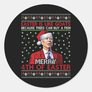 Vrolijk 4e van Pasen Grappig Joe Biden Lelijk Xmas Ronde Sticker