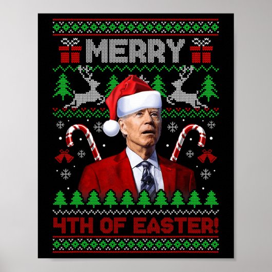 Vrolijk 4e van Pasen plezier Joe Biden Kerst Lelij Poster (Voorkant)