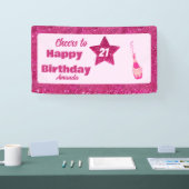 Vrolijk aan 21st Verjaardag chique roze glitter cu Spandoek (Beurs)