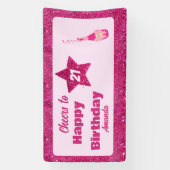 Vrolijk aan 21st Verjaardag chique roze glitter cu Spandoek (Verticaal)
