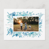 Vrolijk Abstract blauw bloemenkerst Feestdagenkaart (Voorkant)