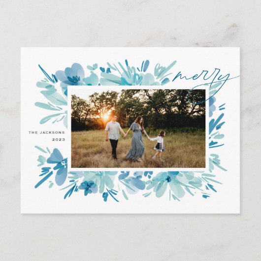 Vrolijk Abstract blauw bloemenkerst Feestdagenkaart (Voorkant)