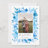 Vrolijk abstract blauw bloemig kerstontwerp feestdagenkaart (Voorkant)