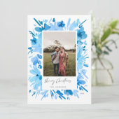 Vrolijk abstract blauw bloemig kerstontwerp feestdagenkaart (Staand voorkant)