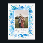 Vrolijk abstract blauw bloemig kerstontwerp feestdagenkaart<br><div class="desc">Vrolijk abstract blauw bloemig kerstvakantie design</div>