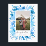 Vrolijk abstract blauw bloemig kerstontwerp feestdagenkaart<br><div class="desc">Vrolijk abstract blauw bloemig kerstvakantie design</div>
