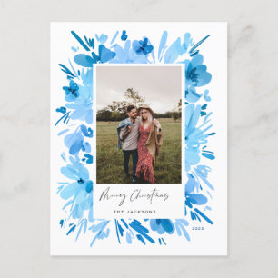 Vrolijk abstract blauw bloemig kerstontwerp feestdagenkaart