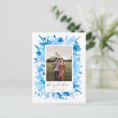 Vrolijk abstract blauw bloemig kerstontwerp feestdagenkaart (Staand voorkant)