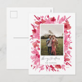 Vrolijk abstract rood bloemig kerstvakantie ontwer feestdagenkaart (Voorkant / Achterkant)