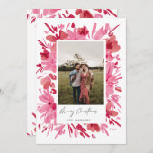 Vrolijk abstract rood bloemig kerstvakantie ontwer feestdagenkaart (Voorkant / Achterkant)