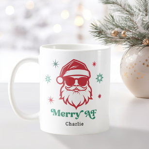 Vrolijk AF cool Santa in zonnebril retro sterren Koffiemok